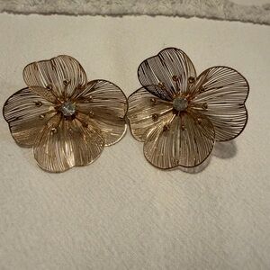Gold Flower Statement Earrings - Women Jewelry